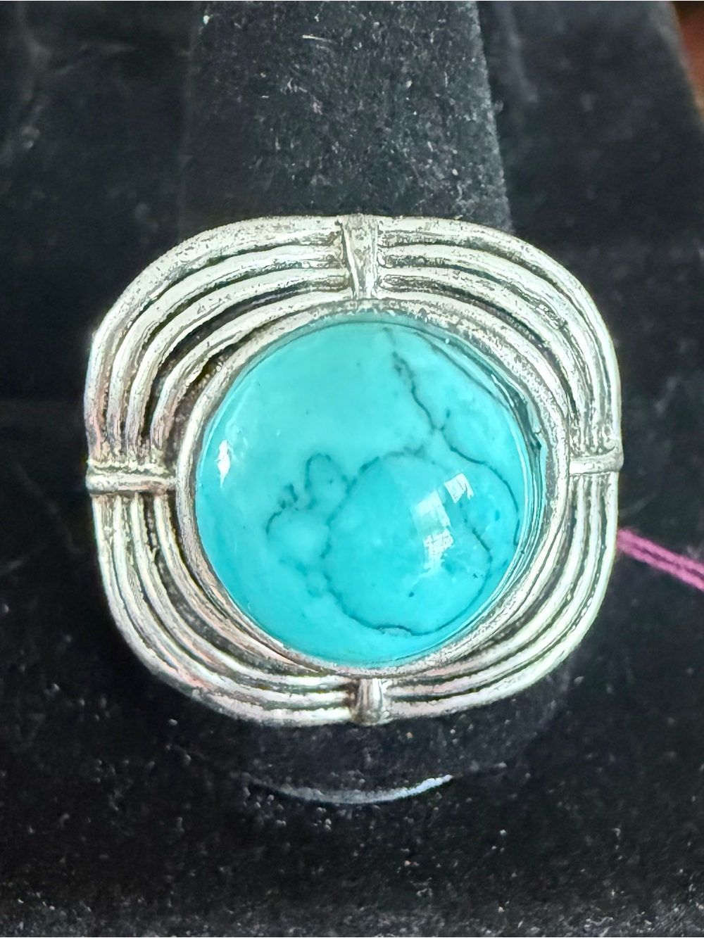 Turquoise Stone Silver-Tone Statement Ring - Women Jewelry